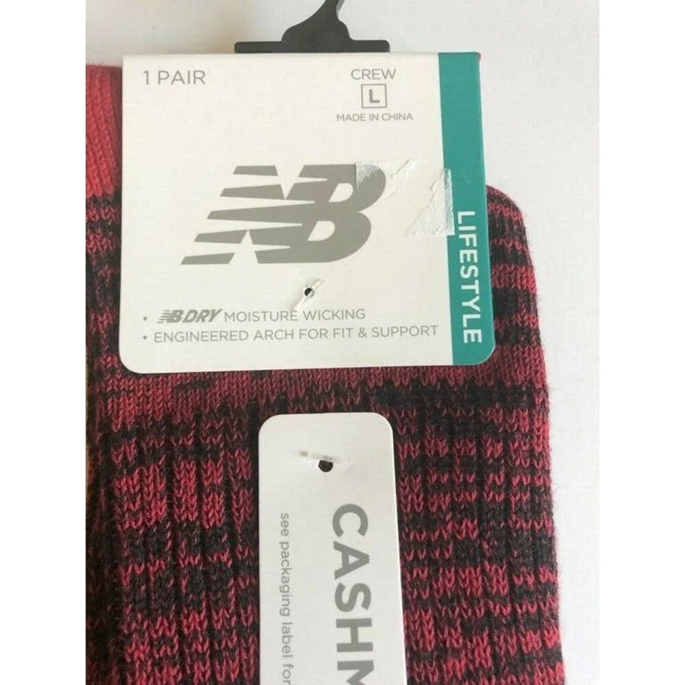 New Balance Lifestyle Cashmere Blend Mens Socks Size L 9-12.5 Black Red